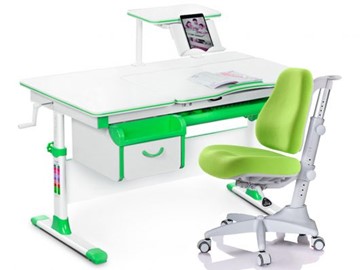Комплект растущая парта + стул Mealux EVO Evo-40 Z (арт. Evo-40 Z + Y-528 KZ) / (стол+полка+кресло+чехол)/ белая столешница / цвет пластика зеленый в Элисте