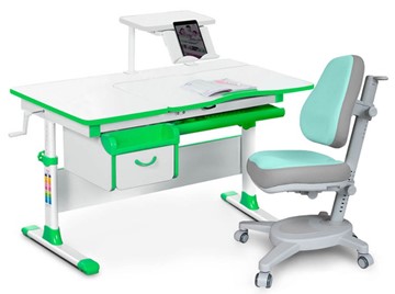 Комплект растущая парта + стул Mealux EVO Evo-40 Z (арт. Evo-40 Z + Y-110 TG) / (стол+полка+кресло) / белый, зеленый, серый в Элисте