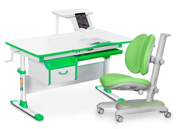 Комплект растущая парта + стул Mealux EVO Evo-40 Z (арт. Evo-40 Z + Y-115 KZ) / (стол+полка+кресло+чехол), белый, зеленый в Элисте