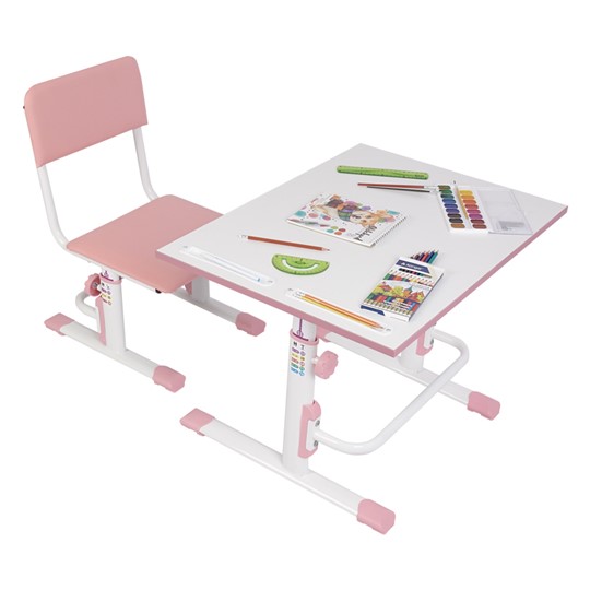 Комплект растущей детской мебели POLINI Kids Растущая парта-трансформер М1 и стул регулируемый L Белый-розовый в Элисте - изображение 1