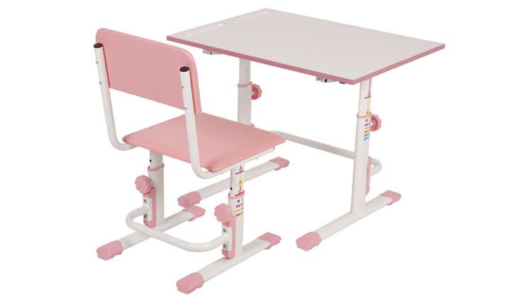 Комплект растущей детской мебели POLINI Kids Растущая парта-трансформер М1 и стул регулируемый L Белый-розовый в Элисте - изображение 2