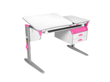 Детский стол-трансформер 5/75-40 СУТ.45 с лотком+ Tumba 3  Рамух белый/серый/розовый в Элисте