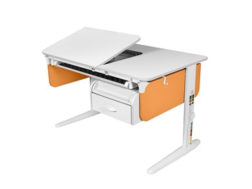 Детский стол-трансформер L/70-45 (СУТ 62) с лотком и навесной тумбой, белый/белый/оранжевый в Элисте