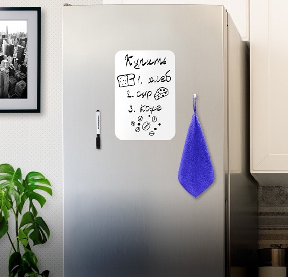 Доска магнитно-маркерная на холодильник BRAUBERG, 30х21 см с маркером, магнитом и салфеткой в Элисте - изображение 2